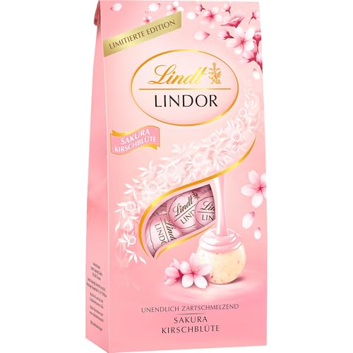Lindt Schokolade | LINDOR Beutel Sakura | 137g | 11 Kugeln in Vollmilch-Schokolade mit zartschmelzender Sakura-Füllung | Schokoladen-Geschenk