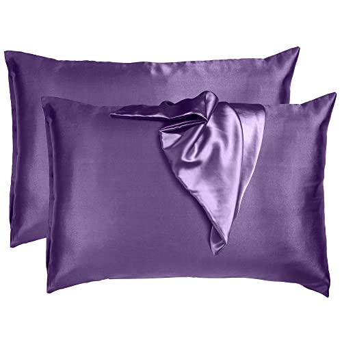Komfortec Lot de 2 housses de coussin en satin de 40 x 60 cm pour cheveux et peau, semblables à la soie, avec fermeture éclair, Fuschia Cover