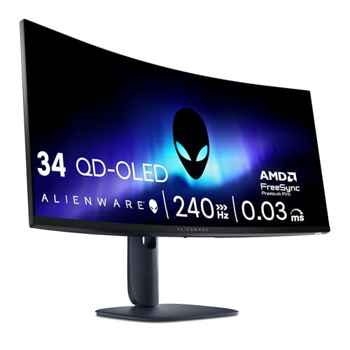 Migliori monitor OLED Alienware 34 Monitor Gaming - AW3425DW, WQHD (3440x1440), 21:9 1800R Curvo, 240Hz, QD OLED, 0.03ms, NVIDIA G-SYNC Compatible, AMD FreeSync Premium Pro, HDR True Black 400, USB-C, 3 Anni di Garanzia