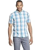 Van Heusen Men's Slim Fit Never Tuck Short Sleeve Button Down Shirt (Discontinued), Aqua Blue Moon,