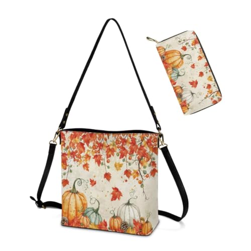 Image of HUGS IDEA Leather Purses and Handbag for Women Bucket Bag with Wrist Wallet 2 Packs