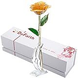 DEFAITH Real Rose 24K Gold Dipped, Forever Gifts for Her Valentine's Day Anniversary Wedding and Proposal - Yellow with Stand