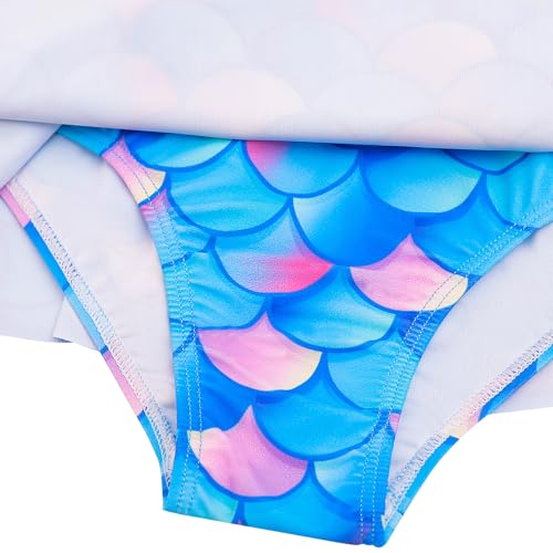 Image of Girl's One Piece Swimsuit Mermaid Swimwear Bathing Suit with Ruffle Skirt | 4-10 years, Tummy control, spaghetti straps and ruffle skirt, gradient mermaid scale print,quick dry, beach & pool & water