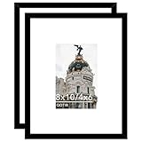 QOTIB 2 Packs 8x10 Picture Frame with 4x6 Mat Black, Display 4x6 with Mat or 8x10 Without Mat, Wood 8 by 10 Photo Frame, 8 x 10 Frame for Wall Hanging and Tabletop Display, Black