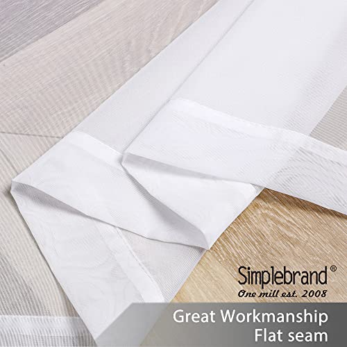 Image of Simplebrand White Short Sheer Kitchen Cafe Curtains 36-42 Inch, Tier Rod Pocket, Half Window, Bathroom, 2 Panels