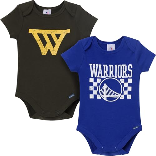 Gerber Unisex Baby NBA Team 2 Pack Short Sleeve Onesie Bodysuits, Golden State Warriors, 0-3 Months
