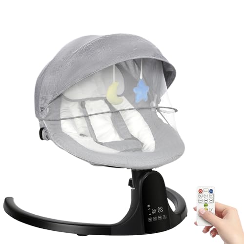 Image of Automatic Baby Swing for Newborn Infants with 5 Speeds 3 Seat Angles, Electric Infant Swing Newborn Swing for Baby Boy Girl, Portable Baby Rocker Swing, Baby Bouncer with 10 Lullabies, Remote Control