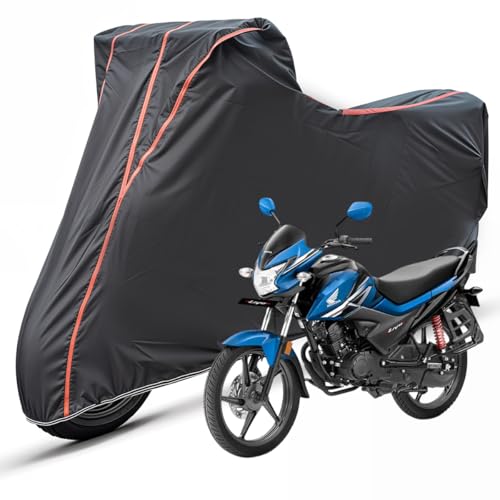 Image of Two Wheelers Bike Body Cover Compatible for Honda Livo, UV Resistant, Dustproof, Triple Stitched, Elastic Bottom, Red Piping Motorcycle Cover (Black, Pack of 1)