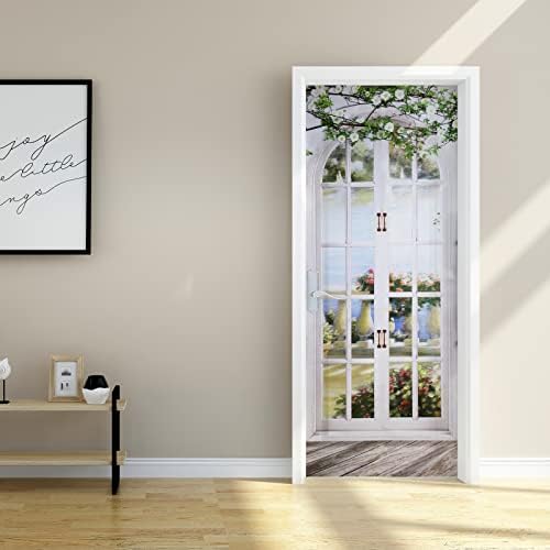 3D Door Mural Sticker for Interior Doors, Waterproof Self-Adhesive PVC Door Stickers Wall Decoration - Garden Scenery Door Poster Stickers for Bedrooms Living Room, 30.3"x78.7" (A-01)