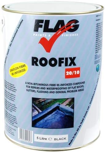 Flag Paints Roofix 20/10 Multi-Surface | Roof & Gutter Repair | Instant Waterproofing Solution for Roofs and guttering | Black, Grey or White (Black) | 5 litres