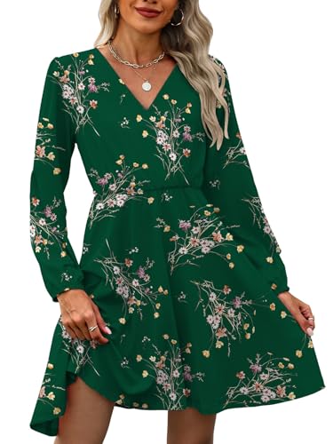 Women's Floral Dresses 2025 V Neck Long Sleeve Fall Dress3