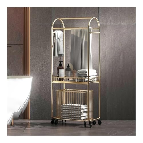 Porte-serviettes pour lavabo et étagère de rangement or