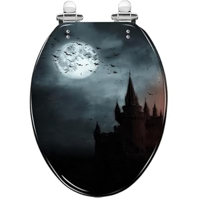 Elongated Toilet Seat Bats empty town Resin Toilet Seat Slow Quiet Close Lid with Quick-Release Hinges Cover Bumpers Easy to Clean Install