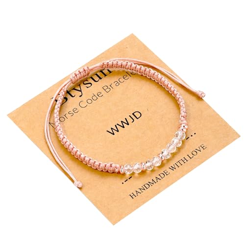 Btysun Morse Code Bracelets for Women Christmas Gift Stocking Stuffers for Teens Pink Braided Bracelets Inspirational Best Friend Birthday Gifts for Her High School Graduation Gifts for Her 2025 Mom Bracelet Jewelry