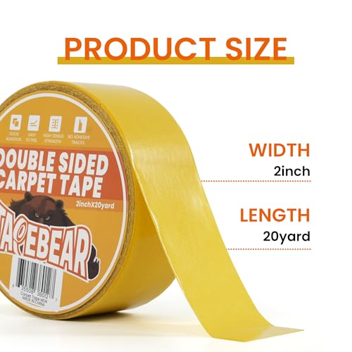 TAPEBEAR Teppichklebeband Doppelseitig Extra Starkes 18m x 50mm, RüCkstandsfrei Doppelseitiges Teppich Klebeband von Teppich, Bodenbelag