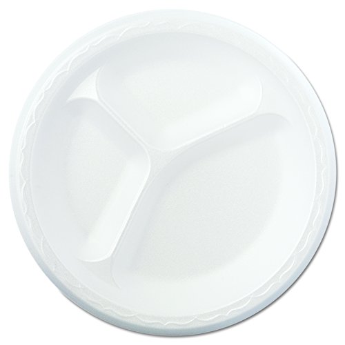 Genpak 83900 Foam Dinnerware, Plate, 3-Comp, 8 7/8