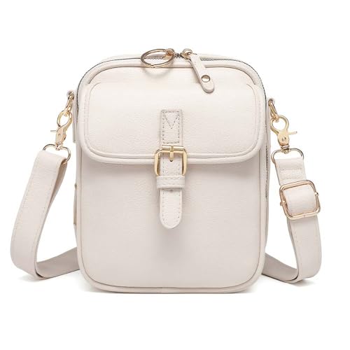 hoehew Crossbody Leather Bag for Women Multi-Slot Multifunctional Large Capacity Bags Adjustable Shoulder Bags Handbag (white)