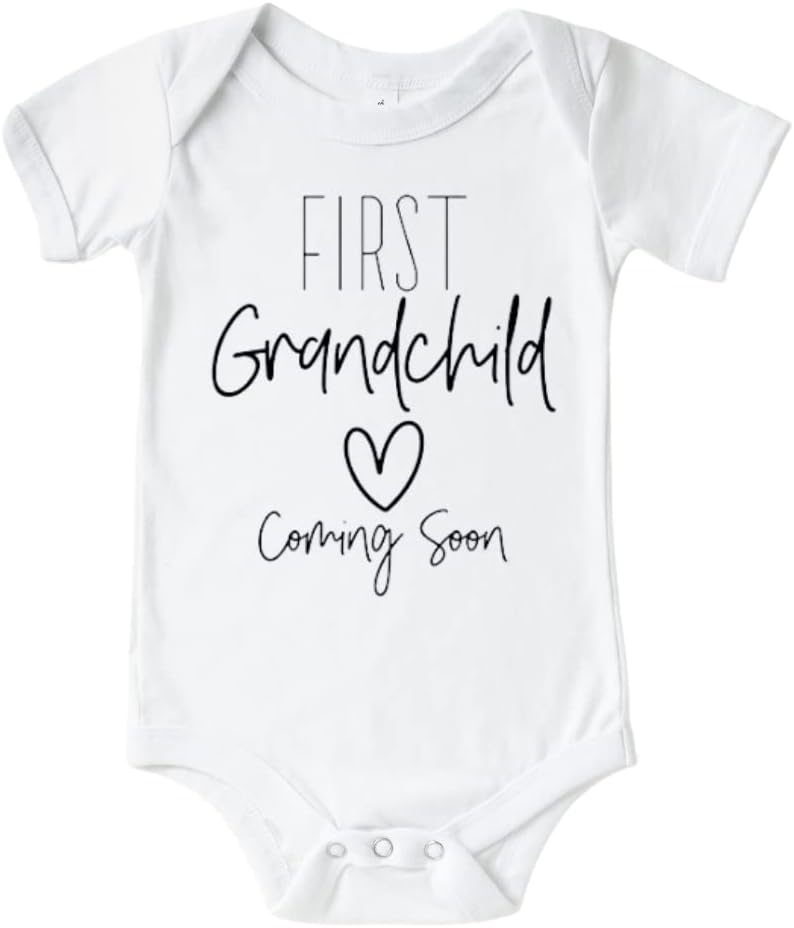 First Grandchild Coming Soon Grandma And Grandpa Baby Announcement Onesie, Cute pregnancy Announcement Gifts For Grandparents, Surprise Baby Reveal Ideas Grandma And Grandpa To Be.