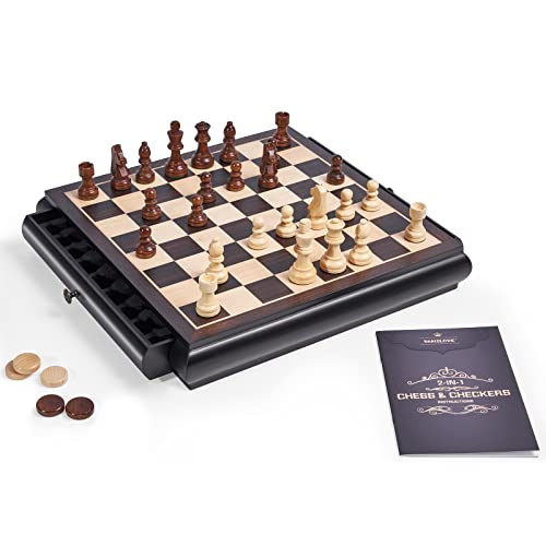 Juego de mesa madera ajedrez y damas con tablero 15.5" miniatura 5