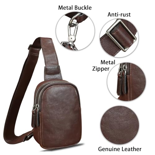 Image of Genuine Leather Sling Bag for Women Small Crossbody Purse Handmade Daypack Retro Shoulder Backpack Vintage Chest Pack (Coffee)