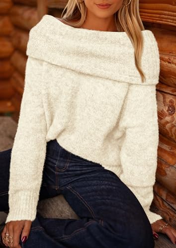 PRETTYGARDEN Women's Off The Shoulder Sweater Long Sleeve Tops 2025 Fall Loose Knit Pullover Sweaters Winter Clothes