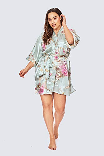 Image of KIM+ONO Satin Short Kimono Plus Size Robe for Women - Bridal Gift, Maternity & Lingerie Robe, Machine Washable