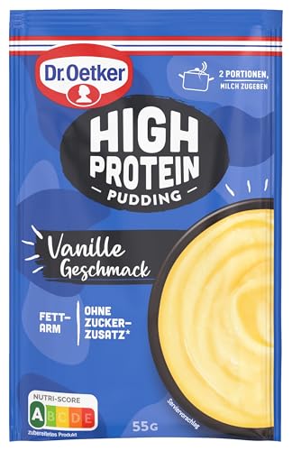 Dr. Oetker High Protein Pudding-Pulver Vanille-Geschmack: Leckeres Dessert oder Protein Snack für den Genuss zwischendurch