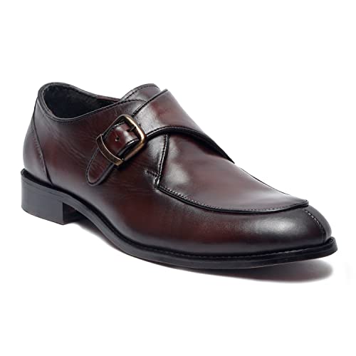 Image of LOUIS STITCH Men's Brown Premium Italian Leather Shoes Handcrafted British Classic Monks for Men Formal Officewear (EXSMFCBB)