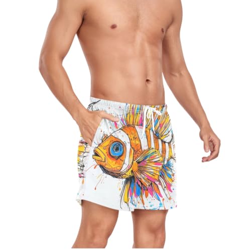 Pantalones cortos de natación para hombre naranjas con dibujos 5
