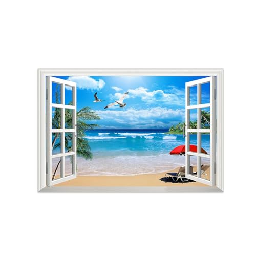 Oiseaux Arbre Wave Plage sur Toile Tableau Paysage Idéal pour Cadre Personnalisé 40x60cm