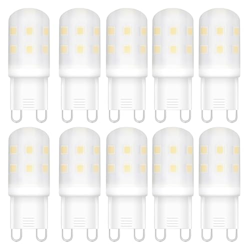 Bombillas LED G9, bombillas LED de 2 W con base G9 bipin, 200 lm, CA 220 V-240 V, bombillas de bajo consumo equivalentes a bombillas halógenas de 20W [Clase energética E] (Blanco cálido, 10 Pack)