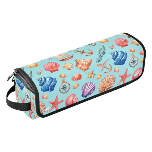 Bolsa de viaje para herramientas de cabello Seashell Ocean Blue para plancha, rizador, secador y accesorios de styling, organizador portátil para mujeres con alfombrilla resistente al calor y bolsillos interiores