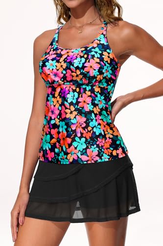 Image of Yonique Two Piece Tankini Swimsuits for Women with Shorts Tummy Control Bathing Suits Athletic Swimwear