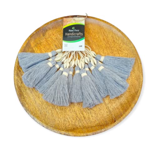 Image of Zippy Flora Handmade Cotton Tassels with Cowrie Shells for DIY & Crafts Project, Pack of 10 (Grey)