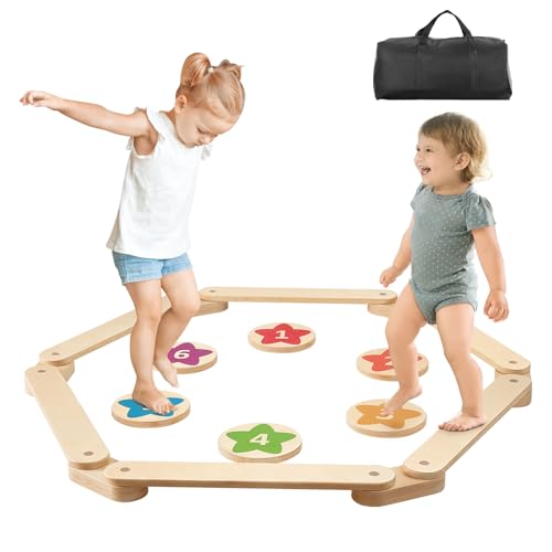 Image of VEVOR Balance Beam Stepping Stones, 6 PCS Wooden Toddler Balance Boards, Montessori Toy for Kids 3-6, Build Coordination and Gross Motor Skills, Gymnastics Course Indoor & Outdoor for Girls Boys Gift