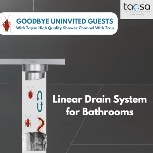 Image of Tapsa Wave Floor Drain Channel Chrome| 304 Stainless Steel | Invisible Shower Drain Channel | 12 x 4 Inches | Waste Water Floor Drain for 30x10 mm Tile | Drainer Channel | Anti Cockroach Trap | Silver
