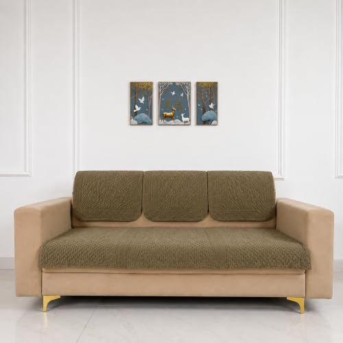 Image of Homerz Premium Petal Charm Sofa Cover | Embossed Floral Pattern | Soft Touch, Anti-Dust & Easy Wash Fabric Cloth, Washable and Durable (Brown, 3 Seater, Seat Cover with Backrest)