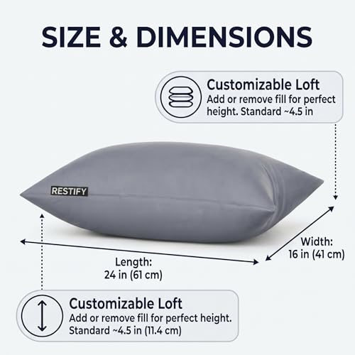 Image of Restify Microfiber Bed Pillow Pack of 1, 24 x 16 Inch Grey | Ultra Soft Sleeping Pillows for Adults | Breathable Velvet Cover | Hotel Quality Pillow for Back, Side & Stomach Sleepers