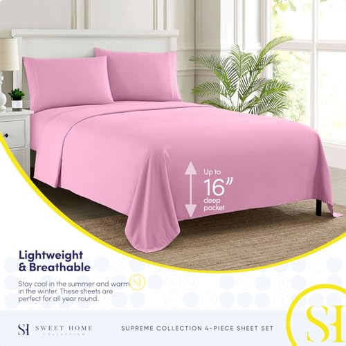 Full Size Sheet Sets - Breathable Luxury Sheets with Full Elastic & Secure Corner Straps Built In - 1800 Supreme Collection Extra Soft Deep Pocket Bedding Set, Sheet Set, Full, Pink