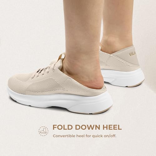 vilanva womens walking shoes fold down heel soft cushioned insole lightweight breathable knit upper non slip outsole for 2026 summer travel outfit