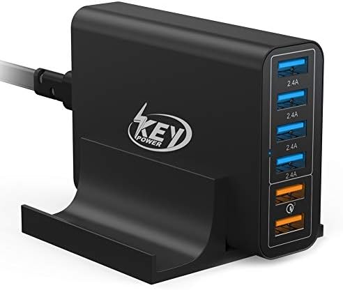 Key Power Quick Charge 3.0 Wall Charger, 60W 6-Port USB Fast Charger Desktop Charging Station for iPhone/PRO MAX/XS Max/XR/X/8/7/Plus, iPad Pro/Air 2/Mini, Galaxy S10/S9/S8/S7/Plus HTC and More