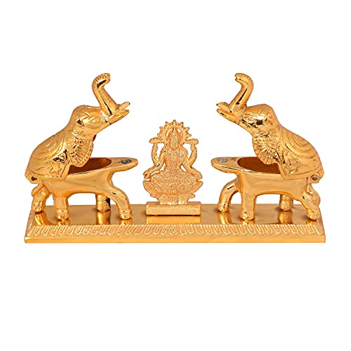 Image of JAIPUR ACE Golden Metal Kumkum Holder /Kumkum Box for Gifting,Pooja, Thali, Mandir, Home, Temple, Gifting Golden Kumkum Box with Laxmi Maa (Laxmi Ji Elephant Kumkum)