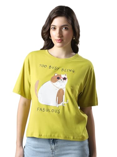 Image of Globus Women Green Printed Oversized T-Shirt-3638147001