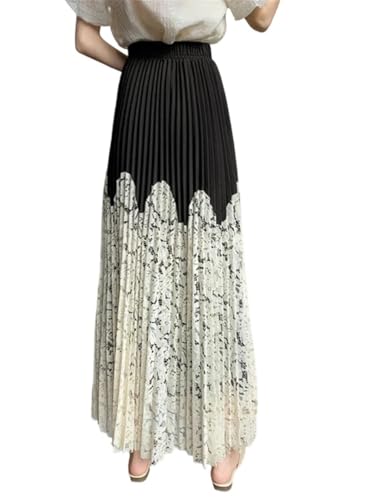 Women A-Line Elastic High Waist Lace Patchwork Pleated Skirt Summer Thin Loose High Waist Skirt4