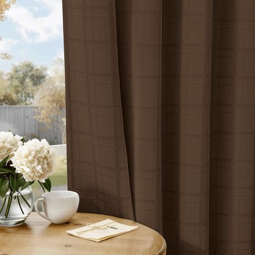 Beauoop Brown Plaid Jacquard Blackout Curtains 84 Inches Long 2