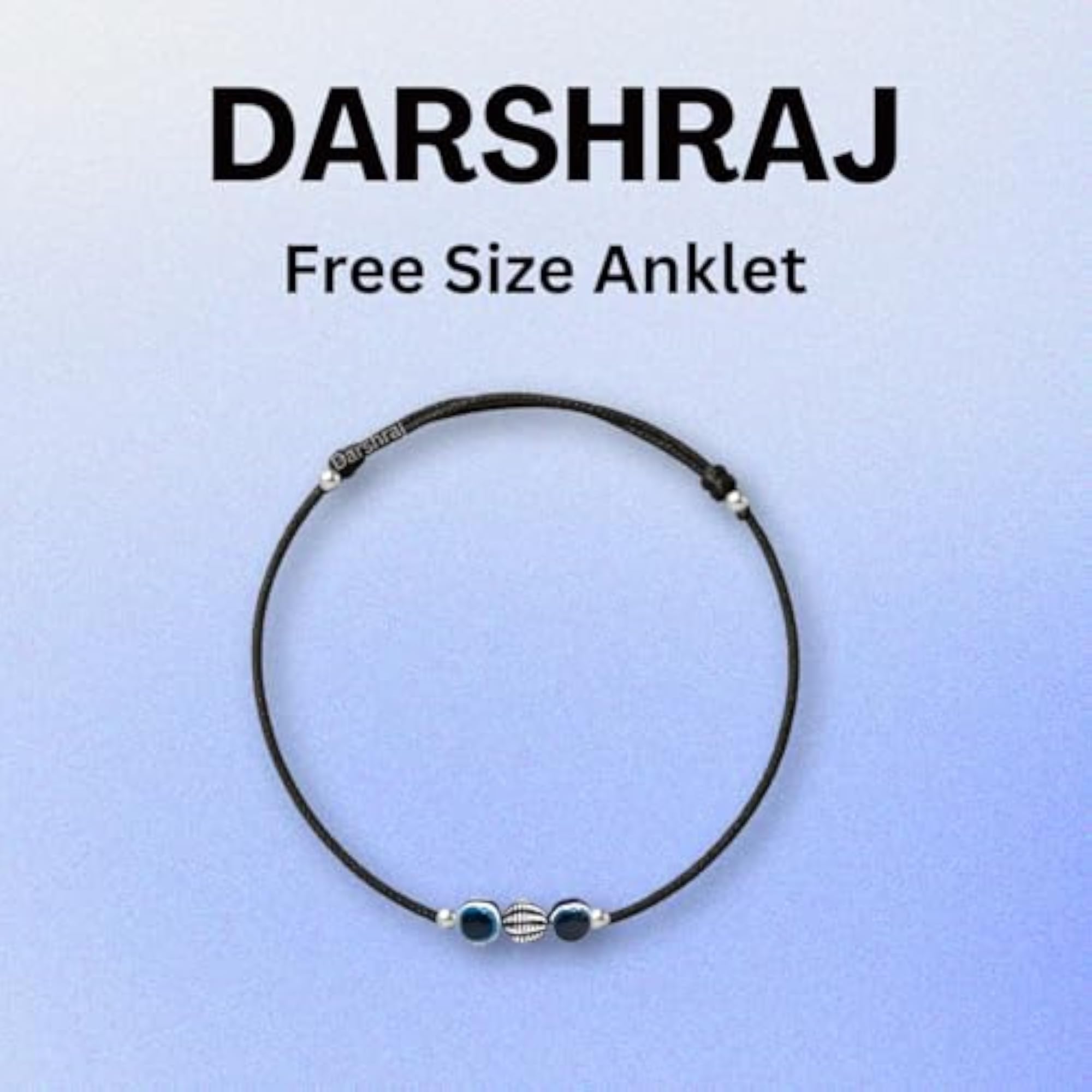 Women's 925 Sterling Silver Evil Eye Anklet with Adjustable Black Thread
