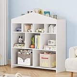 IDEALHOUSE Toy Storage Organizer 8 Cubes Kids Bookshelf Dollhouse Bookcase Rack Toddlers Playhouse Shelves Cabinet for Boys Girls Wooden Toy Chest Playroom, Classroom, Nursery, Kids Room,White