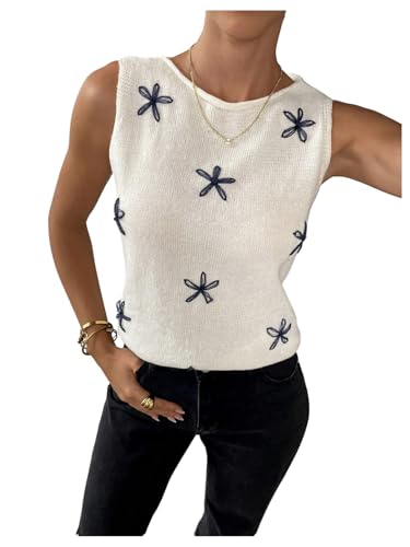 SOLY HUX Women's Floral Sweater Vest Fall Crewneck Sleeveless Casual Knit Tank Tops