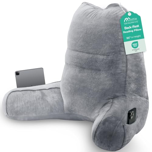 Image of Sasttie Reading Pillow for Bed, Back Pillow for Sitting Up, Dark Grey | 21 inch Backrest Support Cushion for Couch, Sofa, and Floor, Dorm Essentials, OEKO-TEX, Adjustable Down Alternative Fill