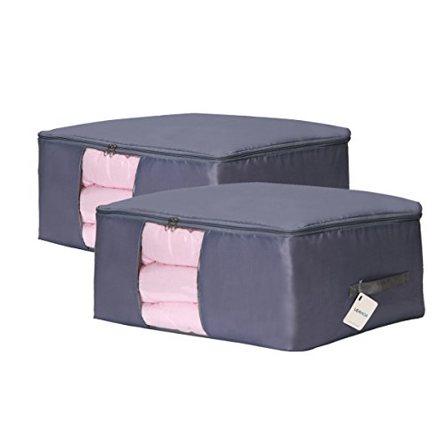Comforter Storage Bags Containers,Pillow Beddings/Blanket Clothes Organizer Storage Containers With Zippers,Breathable and Moistureproof. (Grey 2pcs, L)
